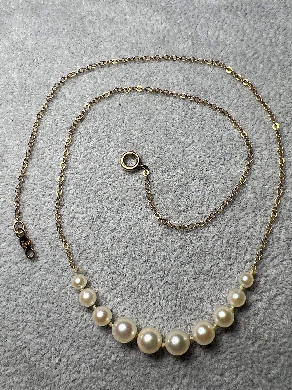 14K Solid Gold Graduated Pearl Necklace 13”
